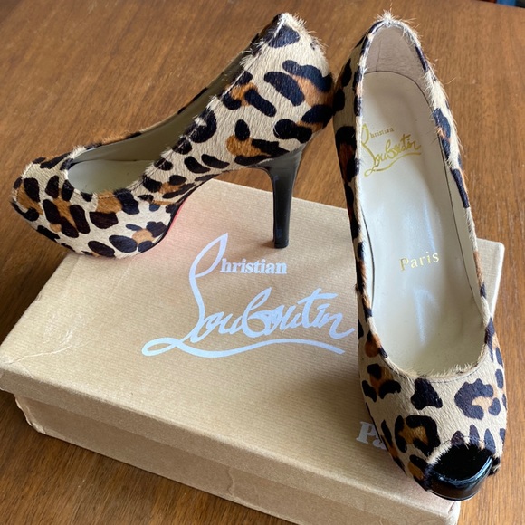Christian Louboutin Shoes - Christian Louboutin Pony Hair Leopard 🐆 Print Peep Toe Pumps 39 EUC